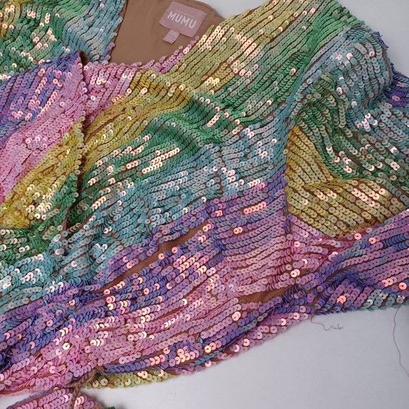 Show Me Your MuMu Rainbow Stripe Sequins Dress Size XXL Women Party Long Sleeve - Picture 4 of 16